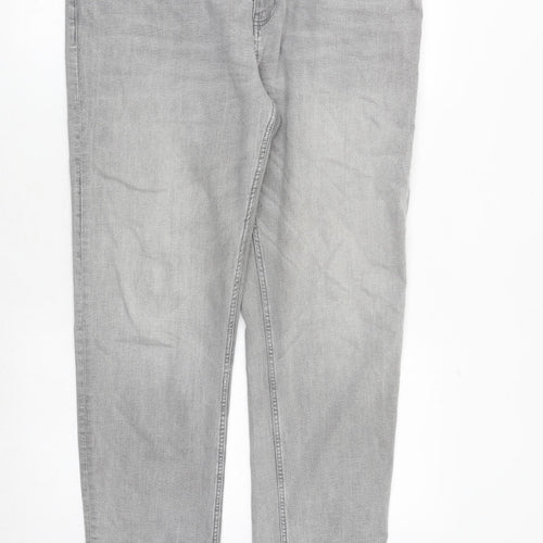 Marks and Spencer Womens Grey Cotton Straight Jeans Size 18 Regular Zip
