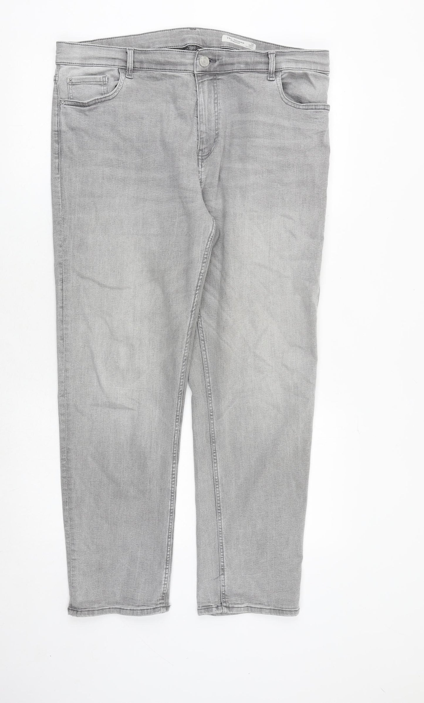 Marks and Spencer Womens Grey Cotton Straight Jeans Size 18 Regular Zip
