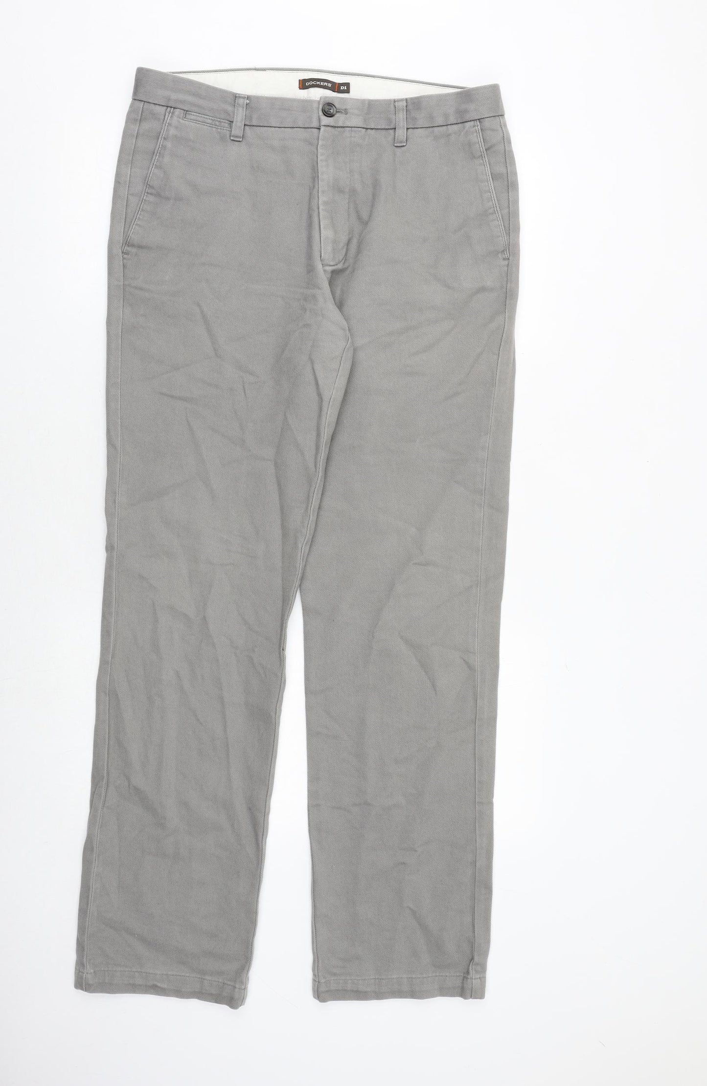 DOCKERS Mens Grey Cotton Trousers Size 34 in Regular Zip