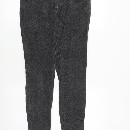 H&M Womens Grey Geometric Cotton Skinny Jeans Size 10 Regular Zip