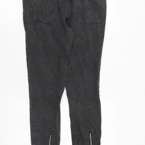 H&M Womens Grey Geometric Cotton Skinny Jeans Size 10 Regular Zip