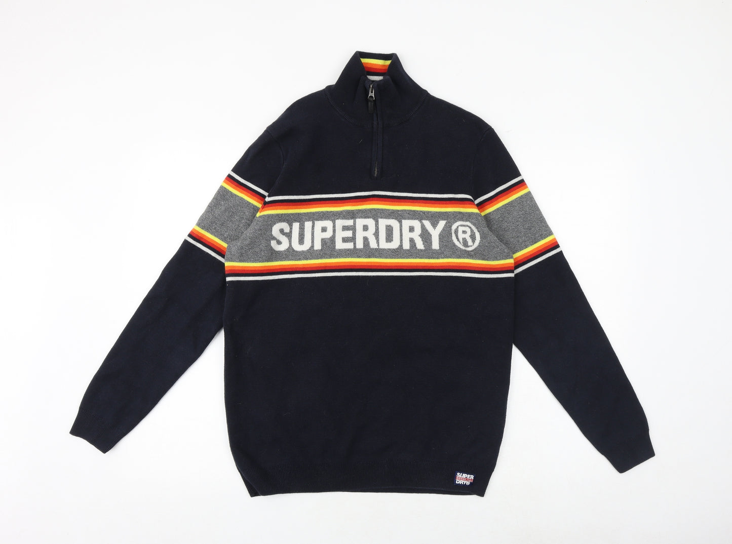 Superdry Mens Blue High Neck Cotton Pullover Jumper Size XL Long Sleeve