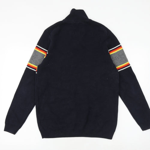 Superdry Mens Blue High Neck Cotton Pullover Jumper Size XL Long Sleeve