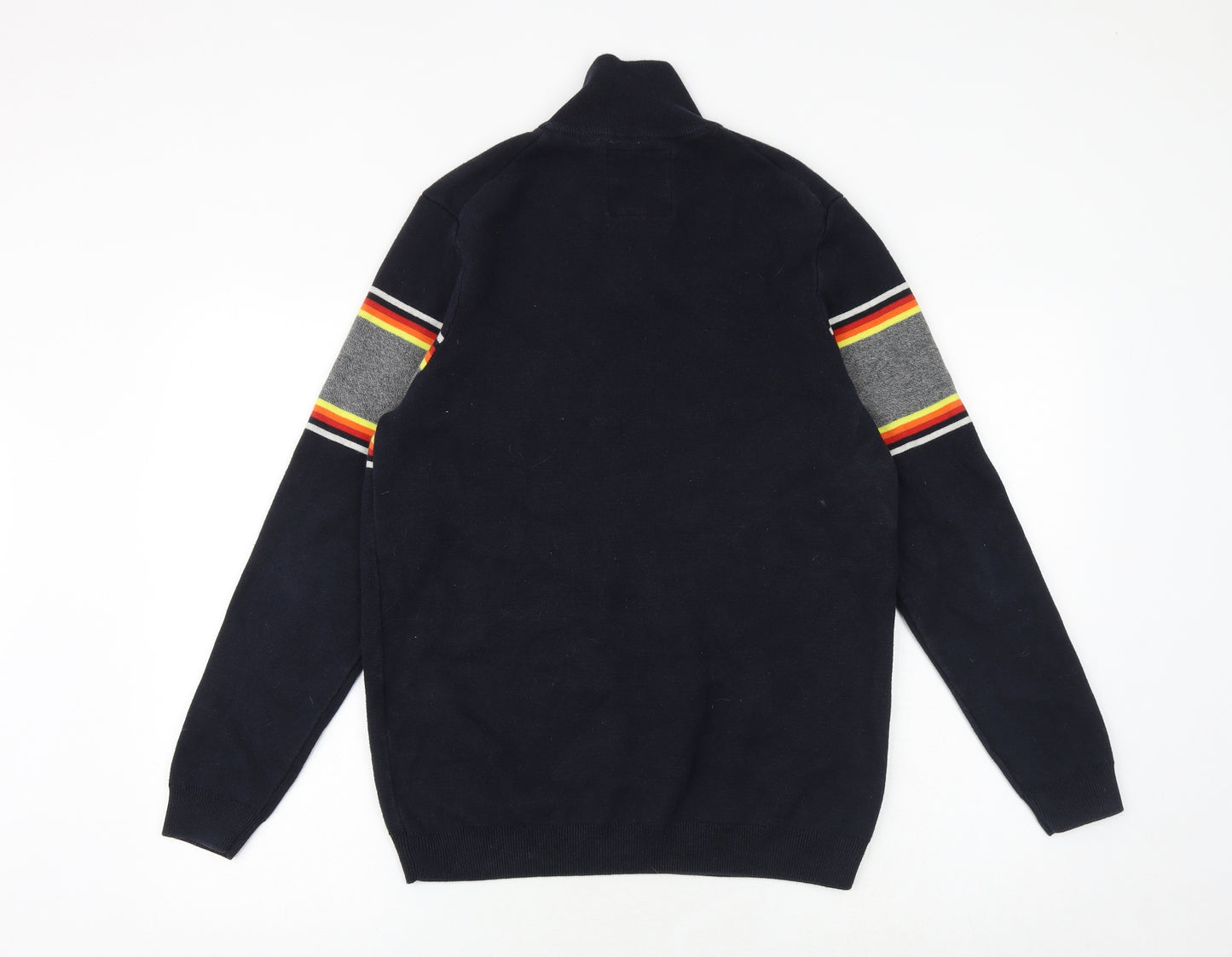Superdry Mens Blue High Neck Cotton Pullover Jumper Size XL Long Sleeve