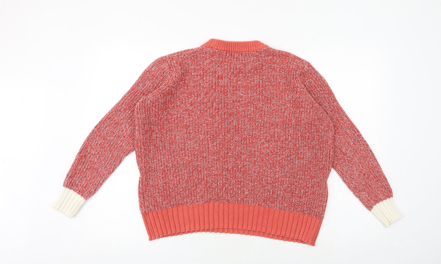 Marks and Spencer Womens Red Round Neck Geometric 100% Cotton Pullover Jumper Size M