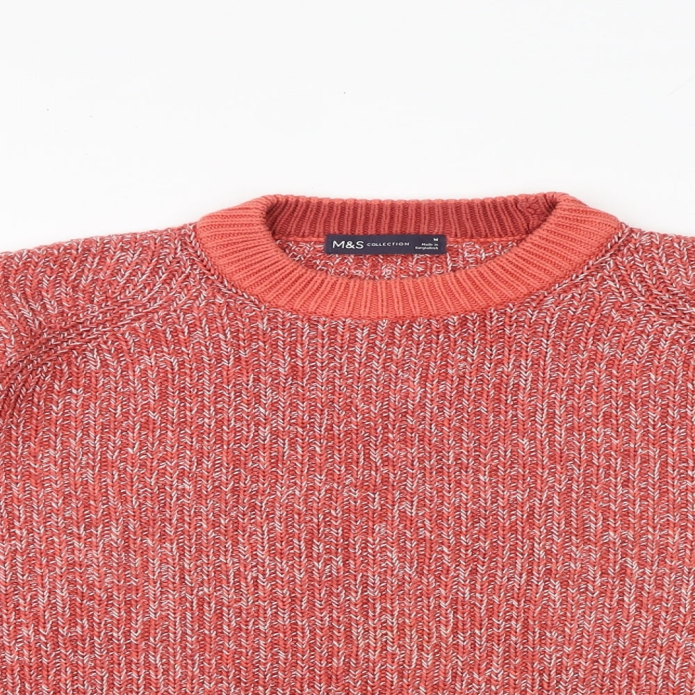 Marks and Spencer Womens Red Round Neck Geometric 100% Cotton Pullover Jumper Size M