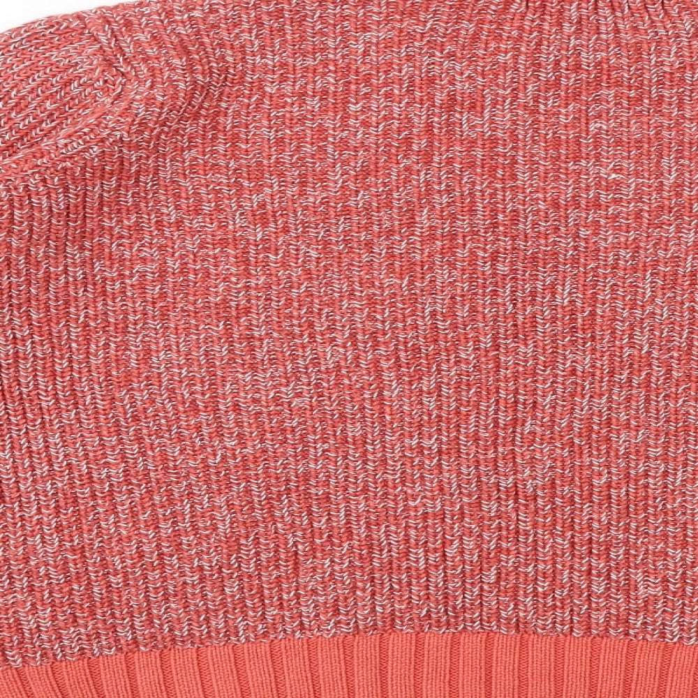 Marks and Spencer Womens Red Round Neck Geometric 100% Cotton Pullover Jumper Size M