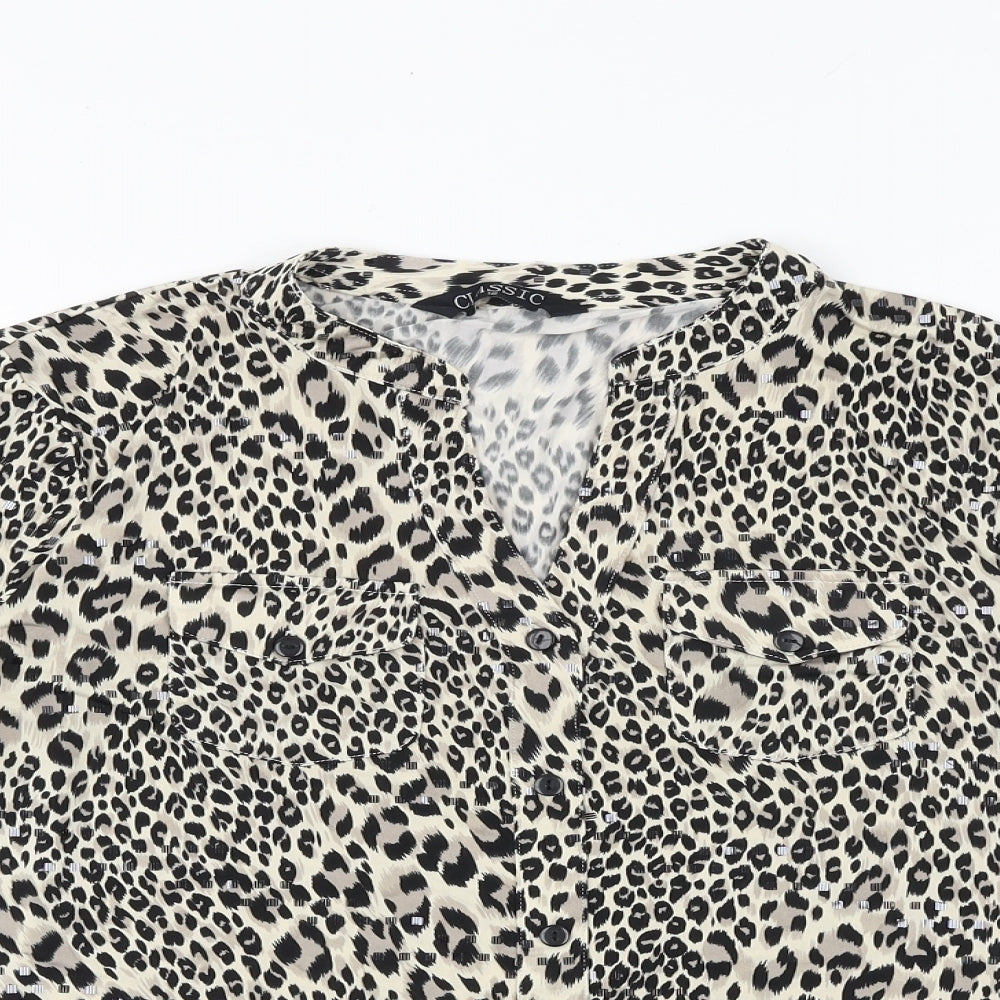 Classics Womens Black Animal Print Polyester Basic Button-Up Size 12 V-Neck - Leopard Pattern