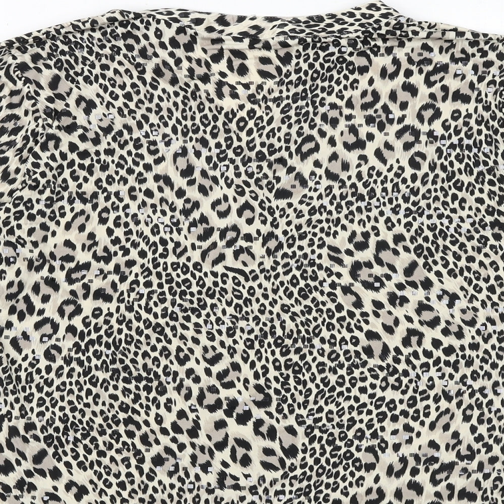 Classics Womens Black Animal Print Polyester Basic Button-Up Size 12 V-Neck - Leopard Pattern