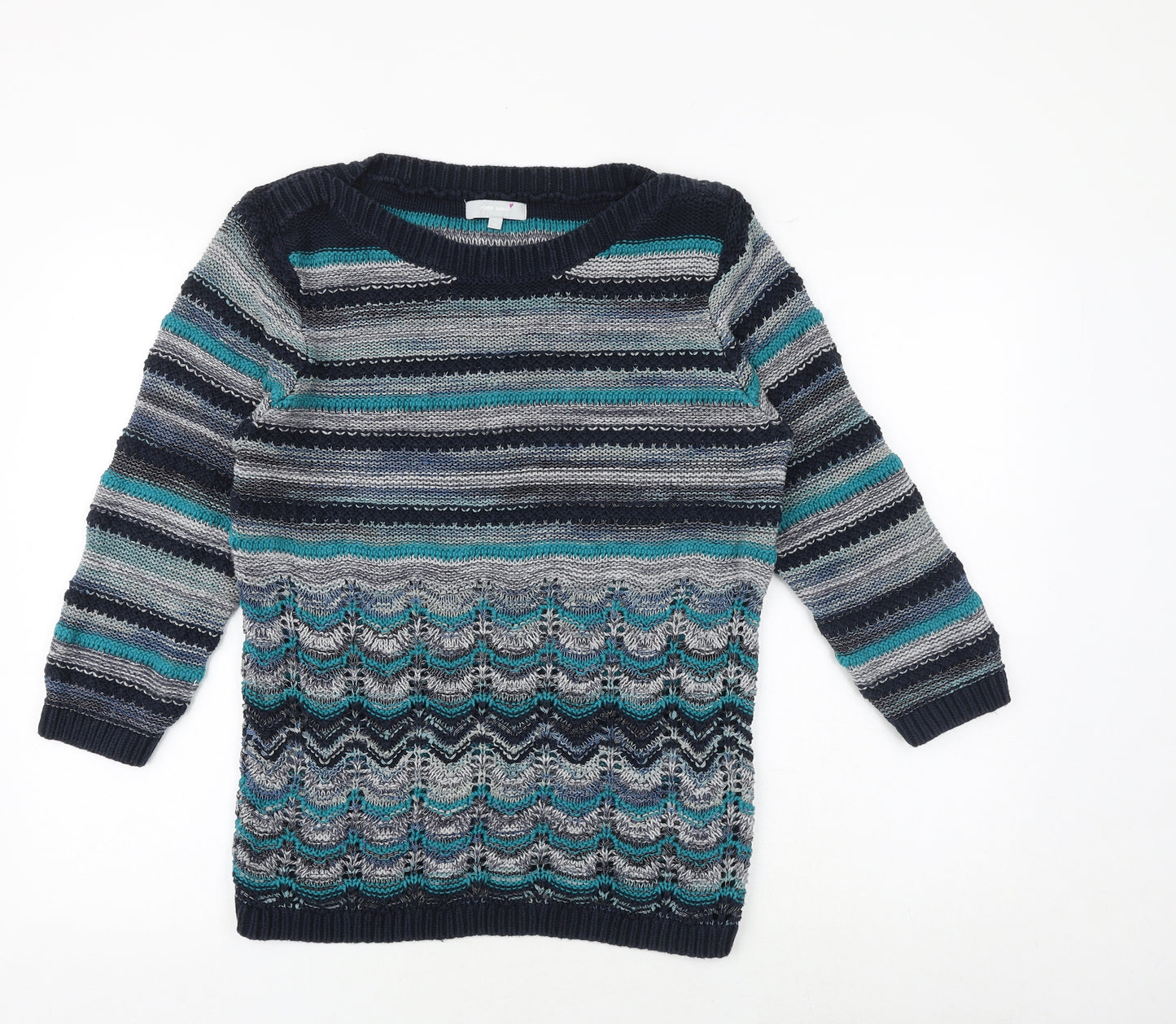 Per Una Womens Multicoloured Round Neck Striped Cotton Pullover Jumper Size M