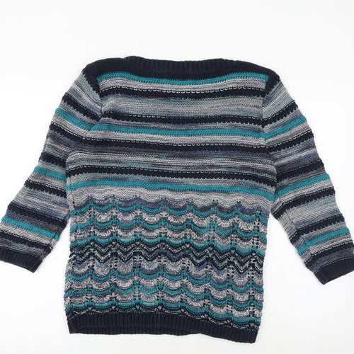Per Una Womens Multicoloured Round Neck Striped Cotton Pullover Jumper Size M