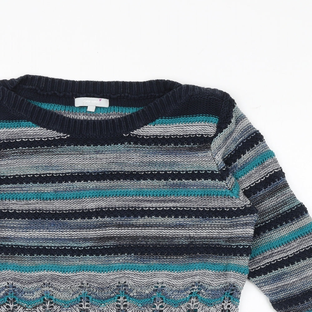 Per Una Womens Multicoloured Round Neck Striped Cotton Pullover Jumper Size M