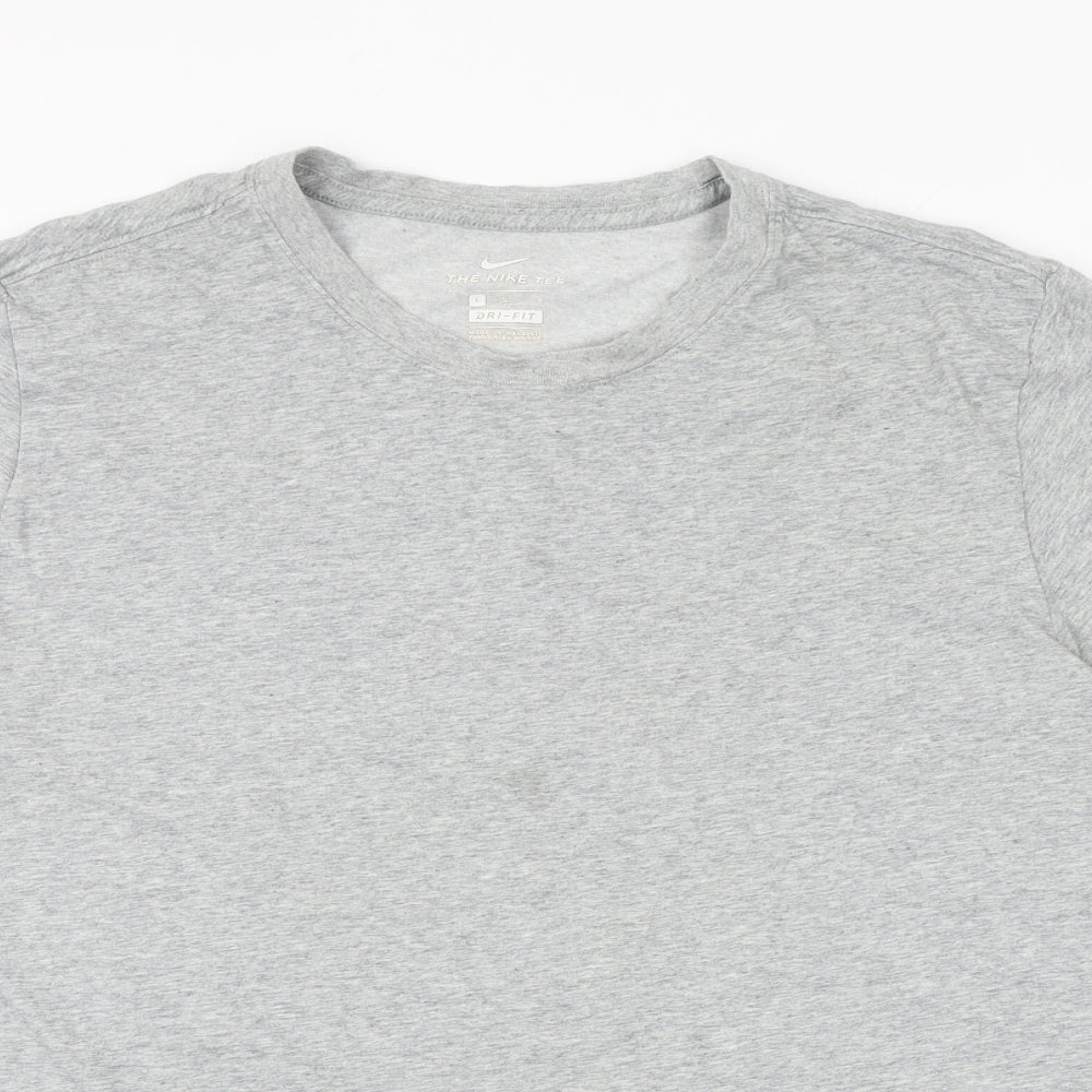 Nike Womens Grey Cotton Basic T-Shirt Size L Round Neck