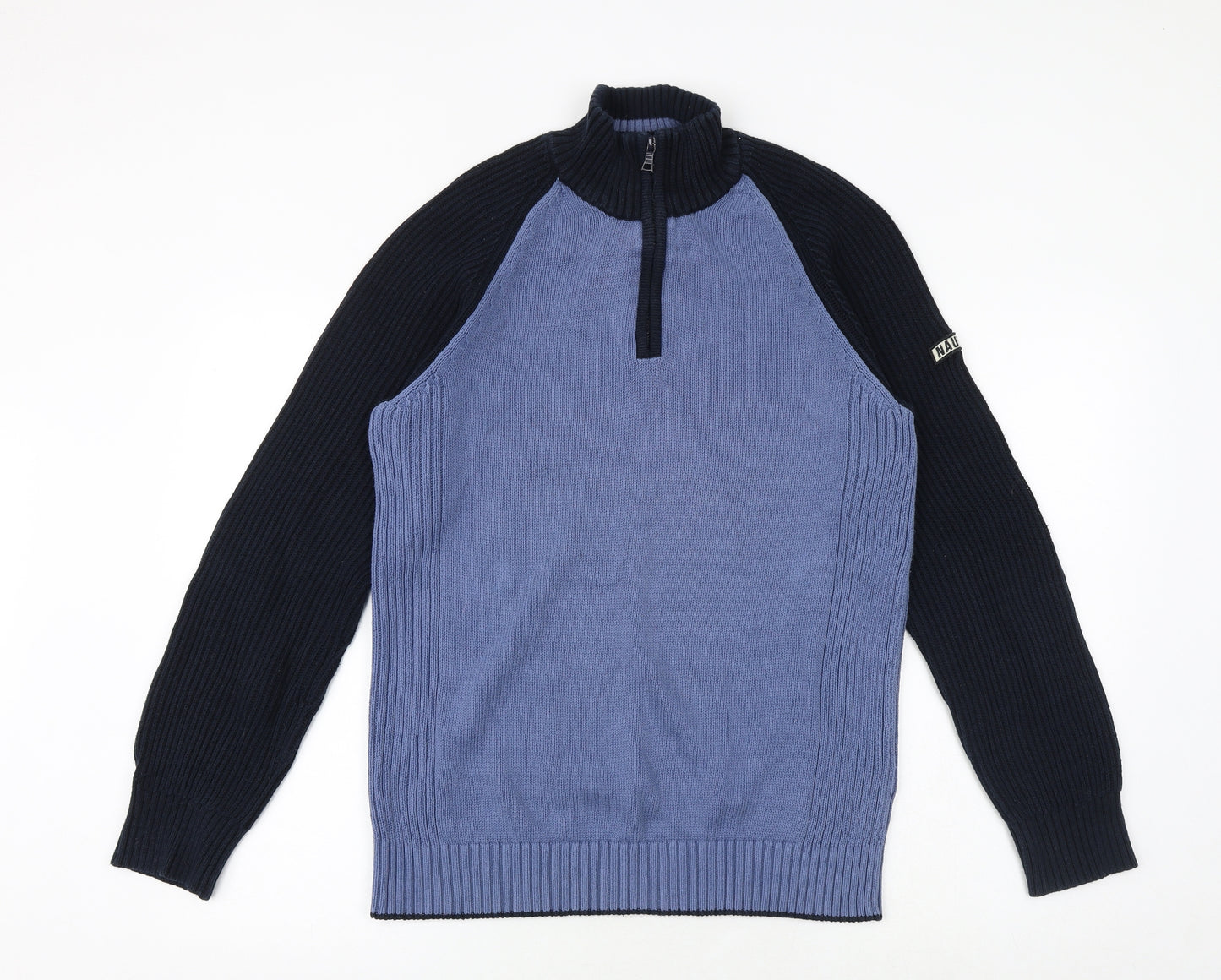 Nautica Mens Blue High Neck Cotton Pullover Jumper Size L Long Sleeve