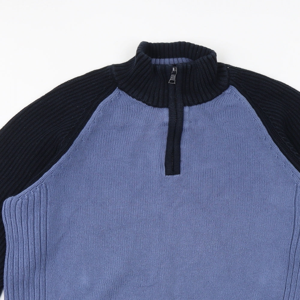 Nautica Mens Blue High Neck Cotton Pullover Jumper Size L Long Sleeve