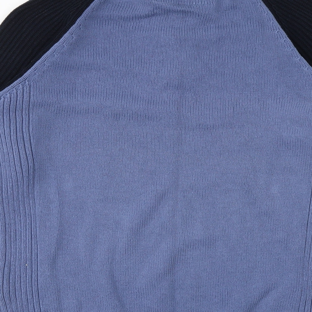 Nautica Mens Blue High Neck Cotton Pullover Jumper Size L Long Sleeve
