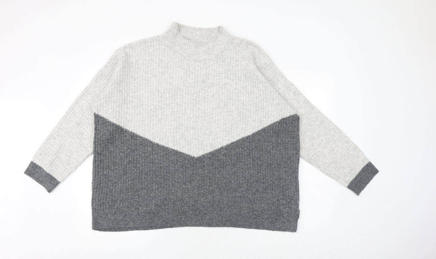 Marks and Spencer Womens Grey Mock Neck Geometric Acrylic Pullover Jumper Size L