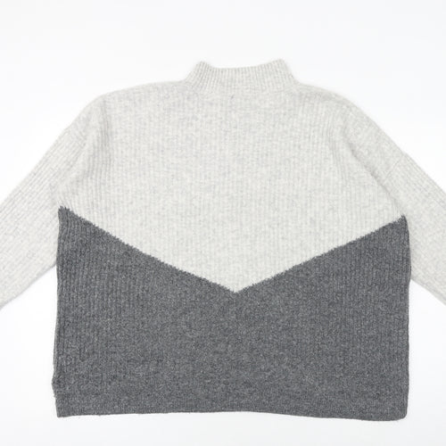 Marks and Spencer Womens Grey Mock Neck Geometric Acrylic Pullover Jumper Size L