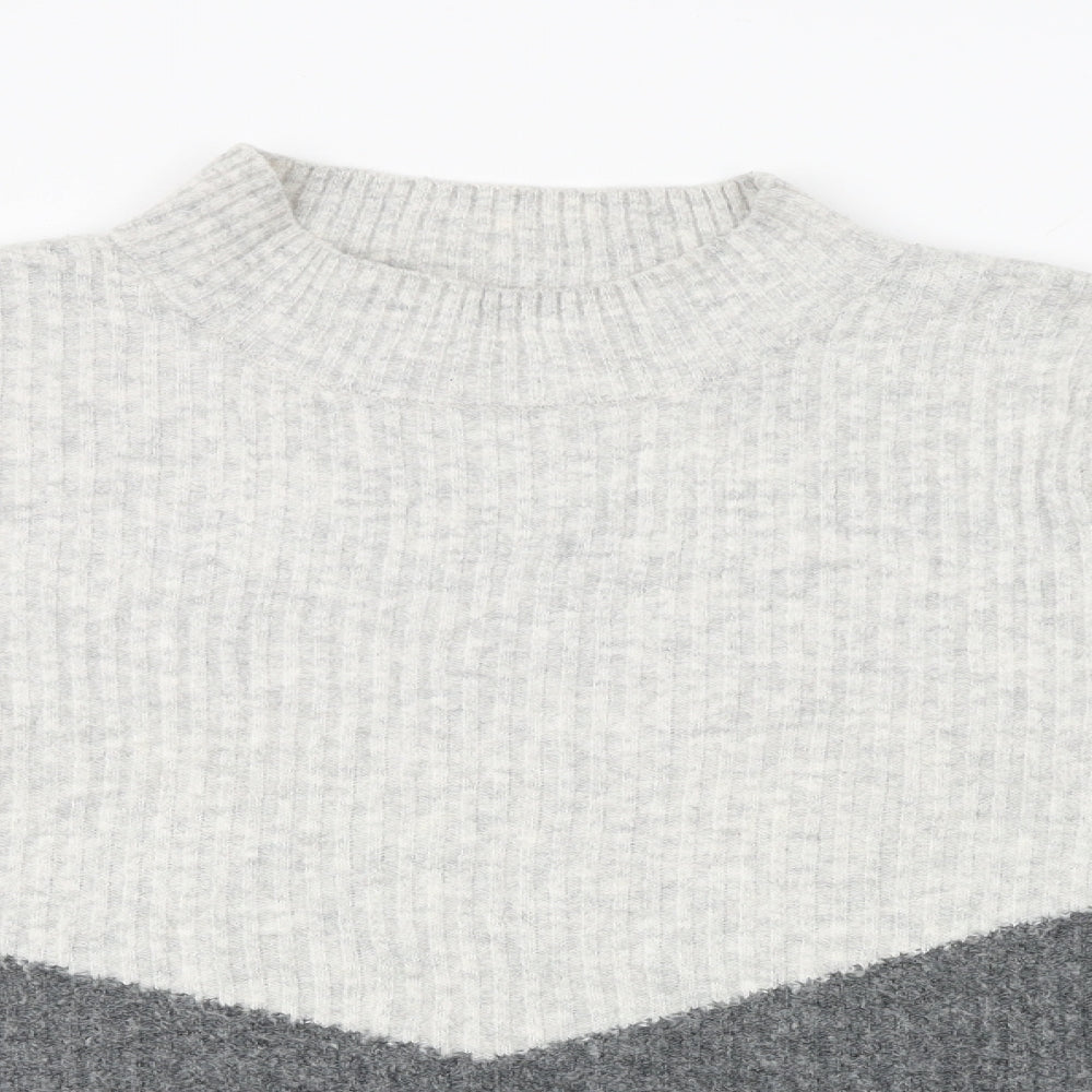 Marks and Spencer Womens Grey Mock Neck Geometric Acrylic Pullover Jumper Size L