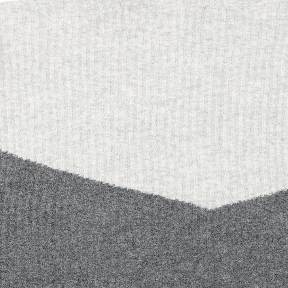 Marks and Spencer Womens Grey Mock Neck Geometric Acrylic Pullover Jumper Size L