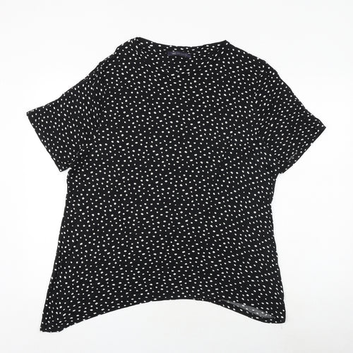 Marks and Spencer Womens Black Geometric Viscose Basic T-Shirt Size 22 Round Neck