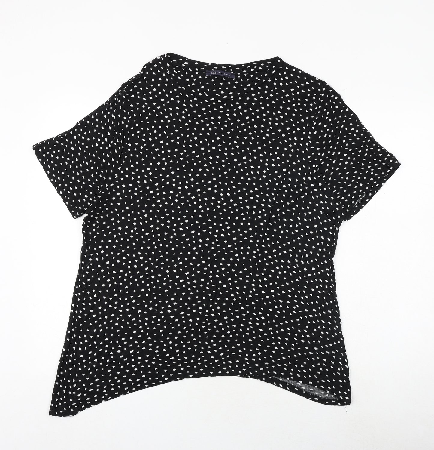 Marks and Spencer Womens Black Geometric Viscose Basic T-Shirt Size 22 Round Neck