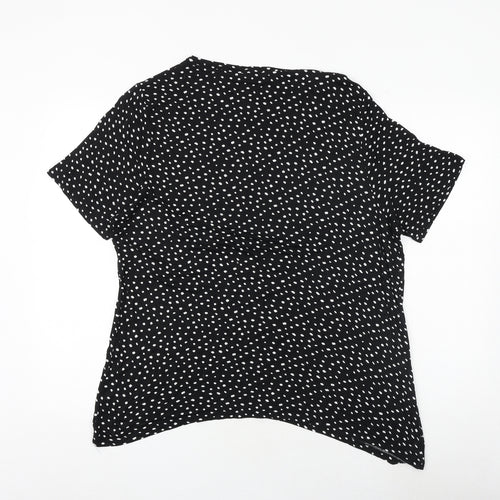 Marks and Spencer Womens Black Geometric Viscose Basic T-Shirt Size 22 Round Neck