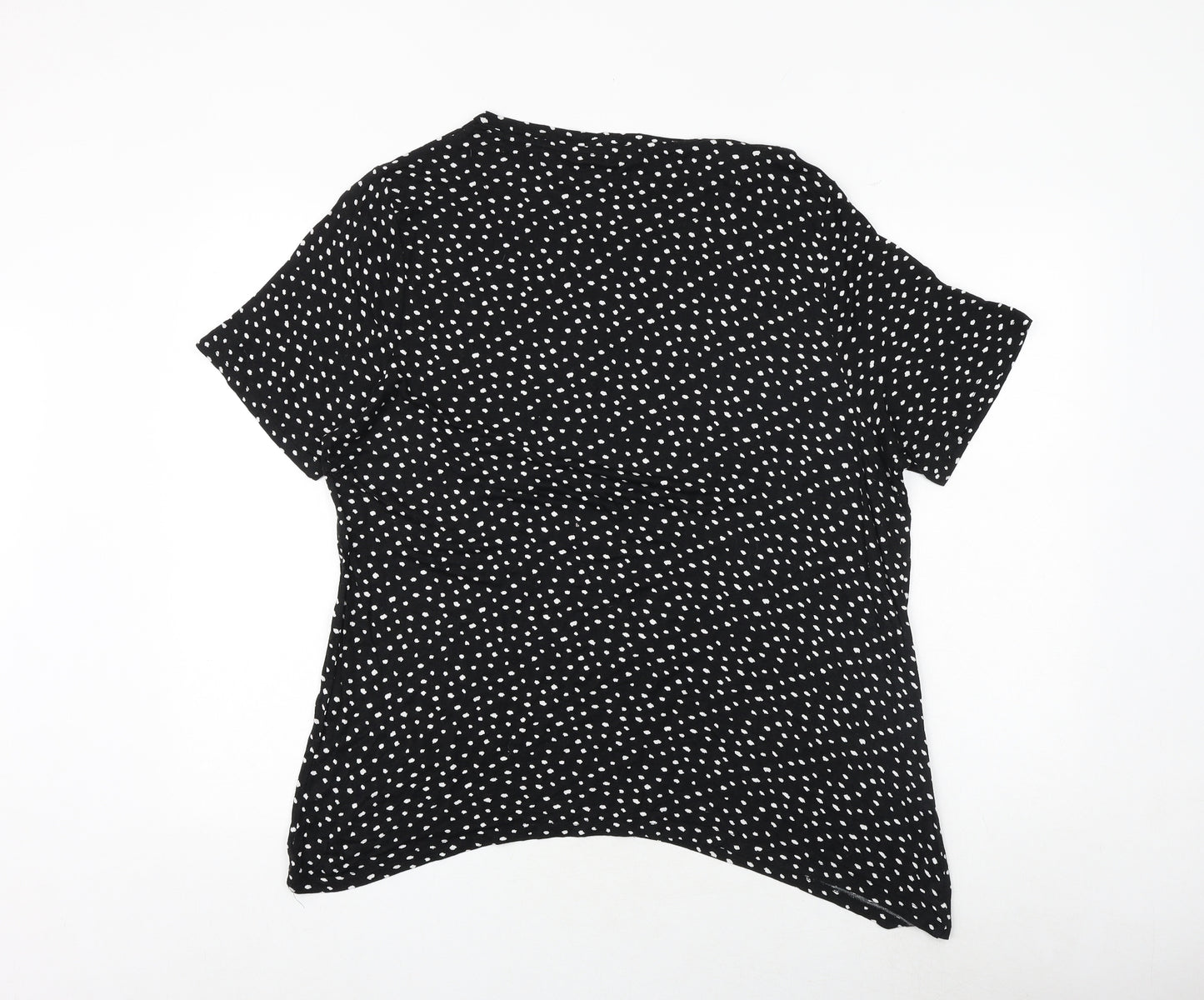 Marks and Spencer Womens Black Geometric Viscose Basic T-Shirt Size 22 Round Neck