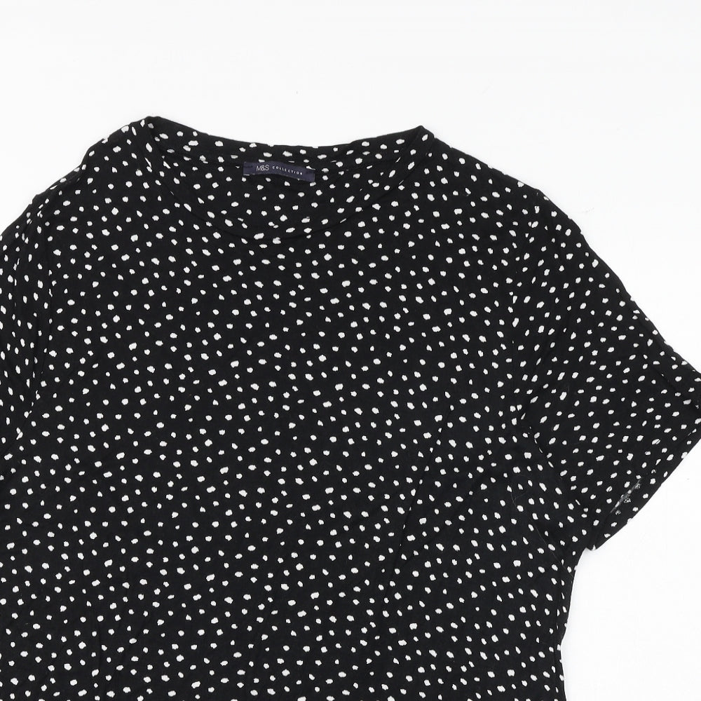 Marks and Spencer Womens Black Geometric Viscose Basic T-Shirt Size 22 Round Neck