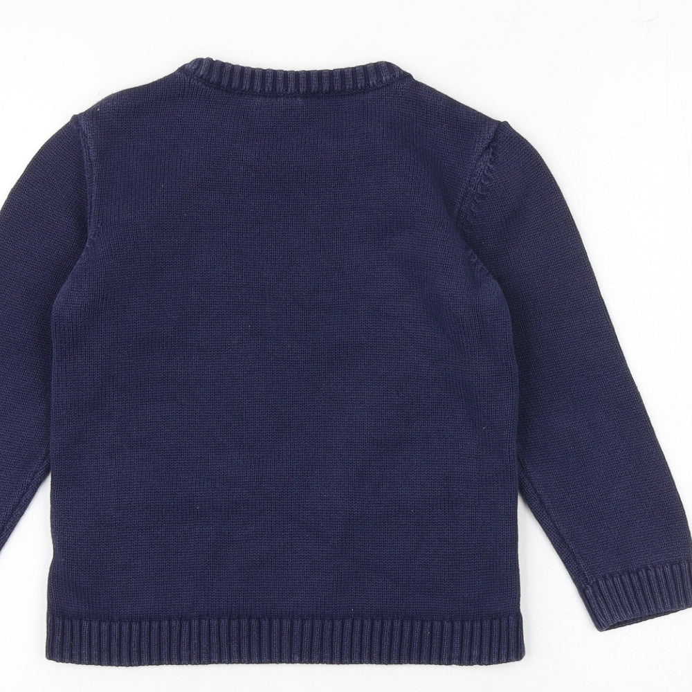 Marks and Spencer Boys Blue Round Neck 100% Cotton Pullover Jumper Size 3-4 Years Pullover - Bears