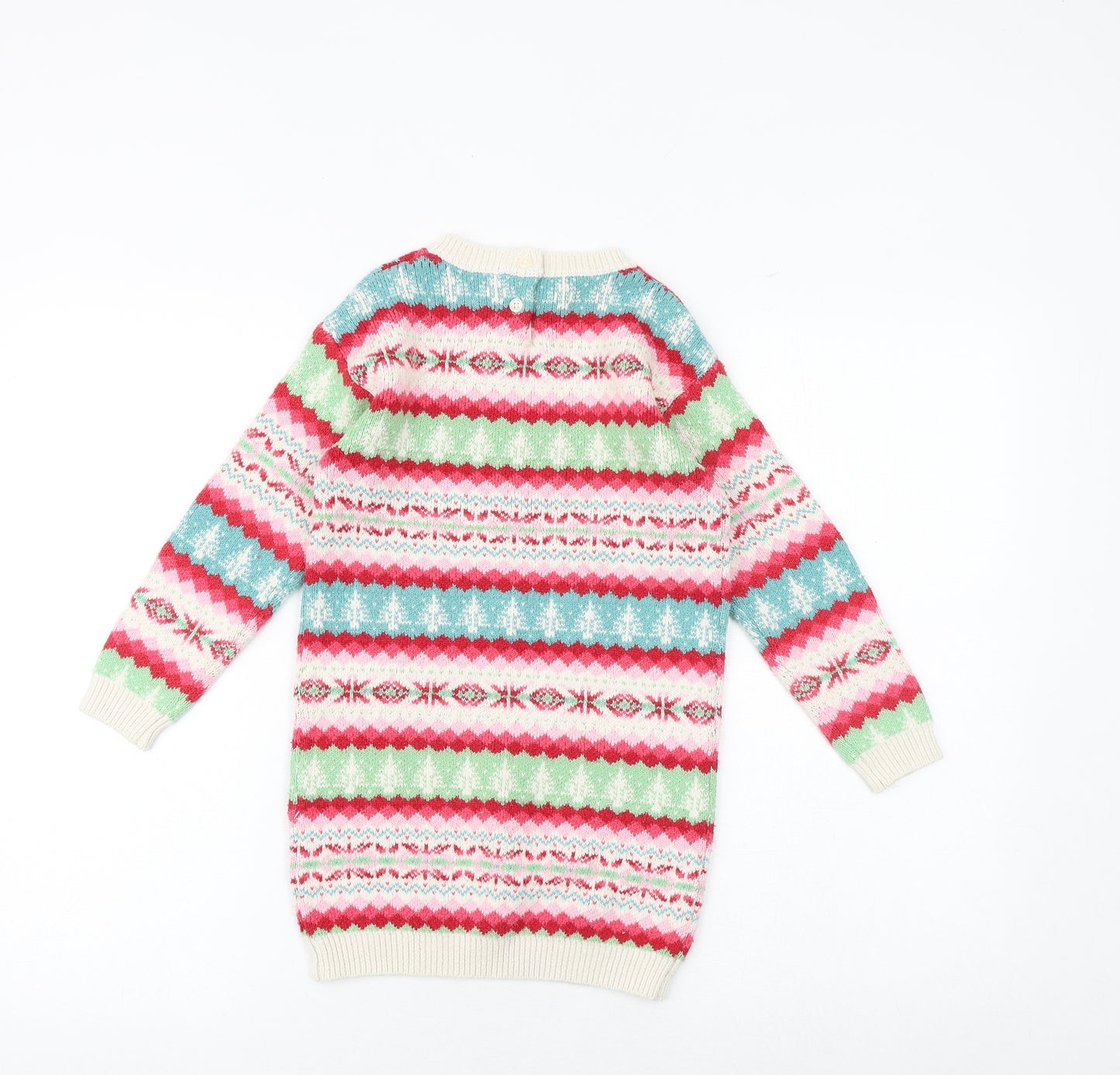 NEXT Girls Multicoloured Fair Isle Cotton Jumper Dress Size 4-5 Years Round Neck Button