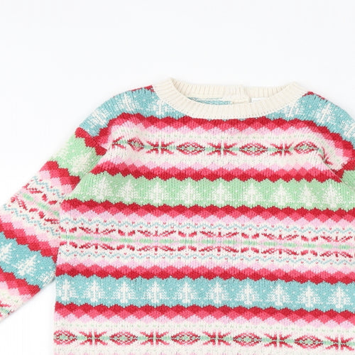 NEXT Girls Multicoloured Fair Isle Cotton Jumper Dress Size 4-5 Years Round Neck Button