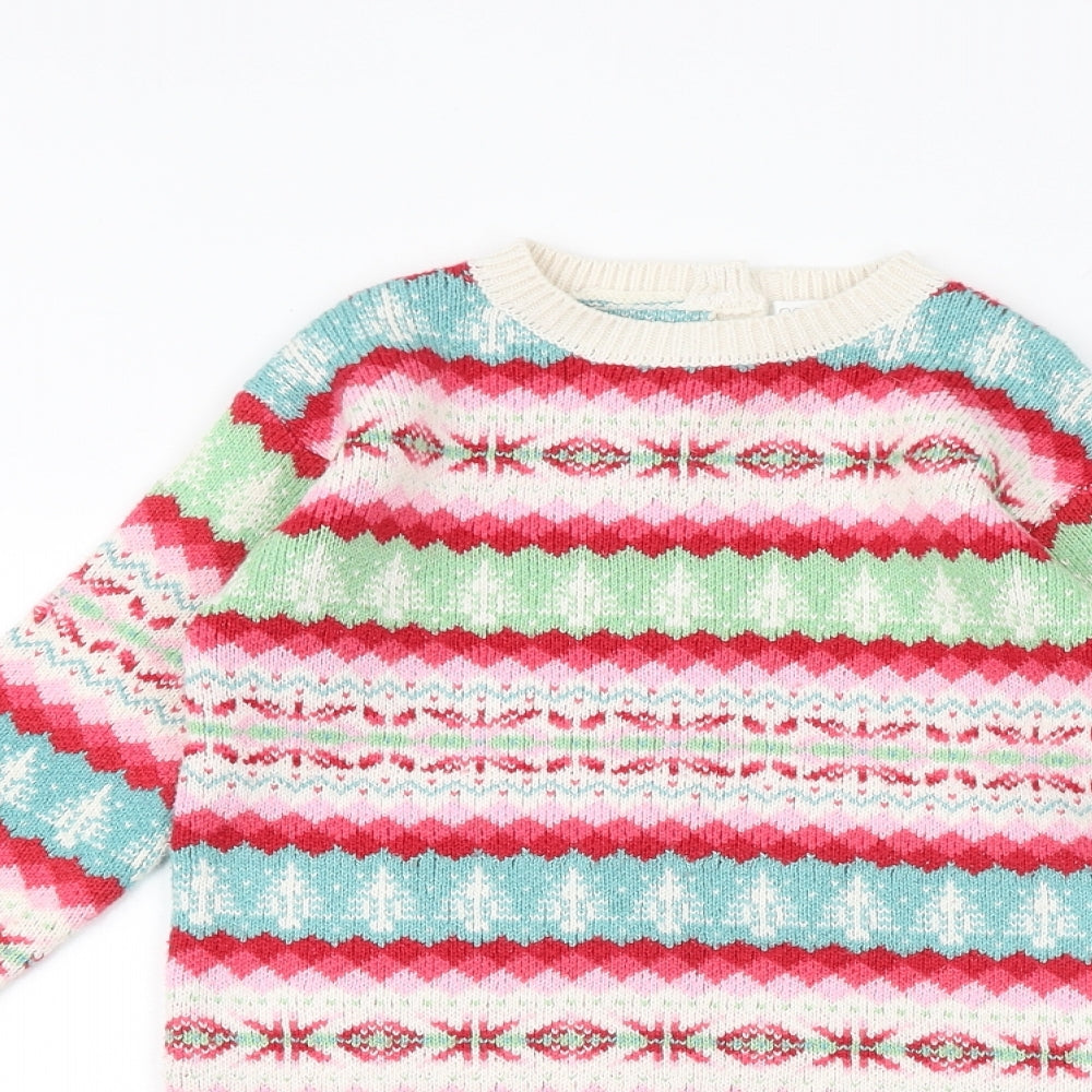 NEXT Girls Multicoloured Fair Isle Cotton Jumper Dress Size 4-5 Years Round Neck Button