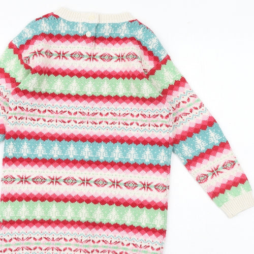 NEXT Girls Multicoloured Fair Isle Cotton Jumper Dress Size 4-5 Years Round Neck Button