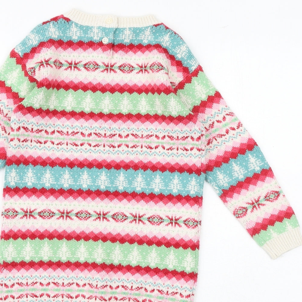 NEXT Girls Multicoloured Fair Isle Cotton Jumper Dress Size 4-5 Years Round Neck Button
