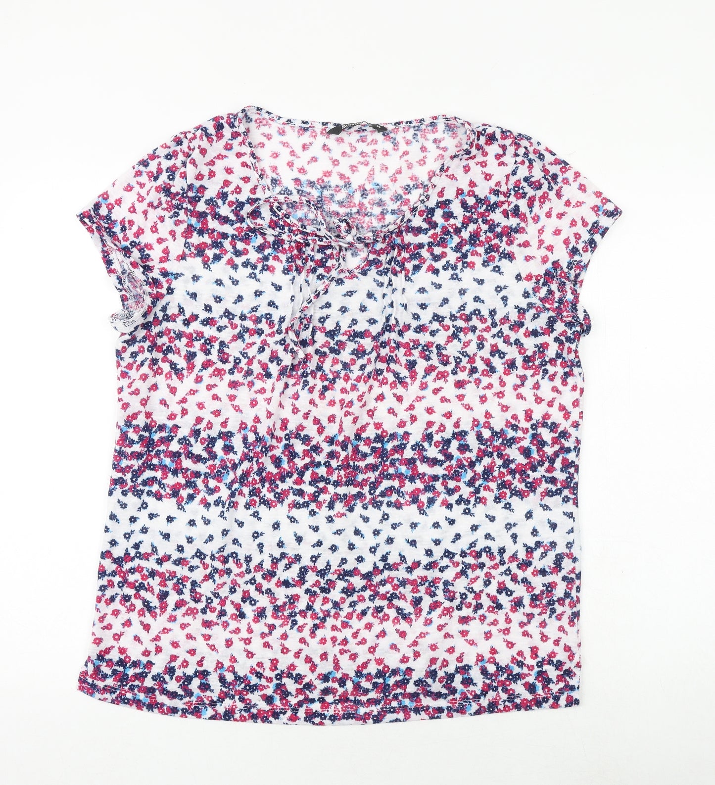 Bonmarché Womens Multicoloured Floral Polyester Basic T-Shirt Size 16 Boat Neck