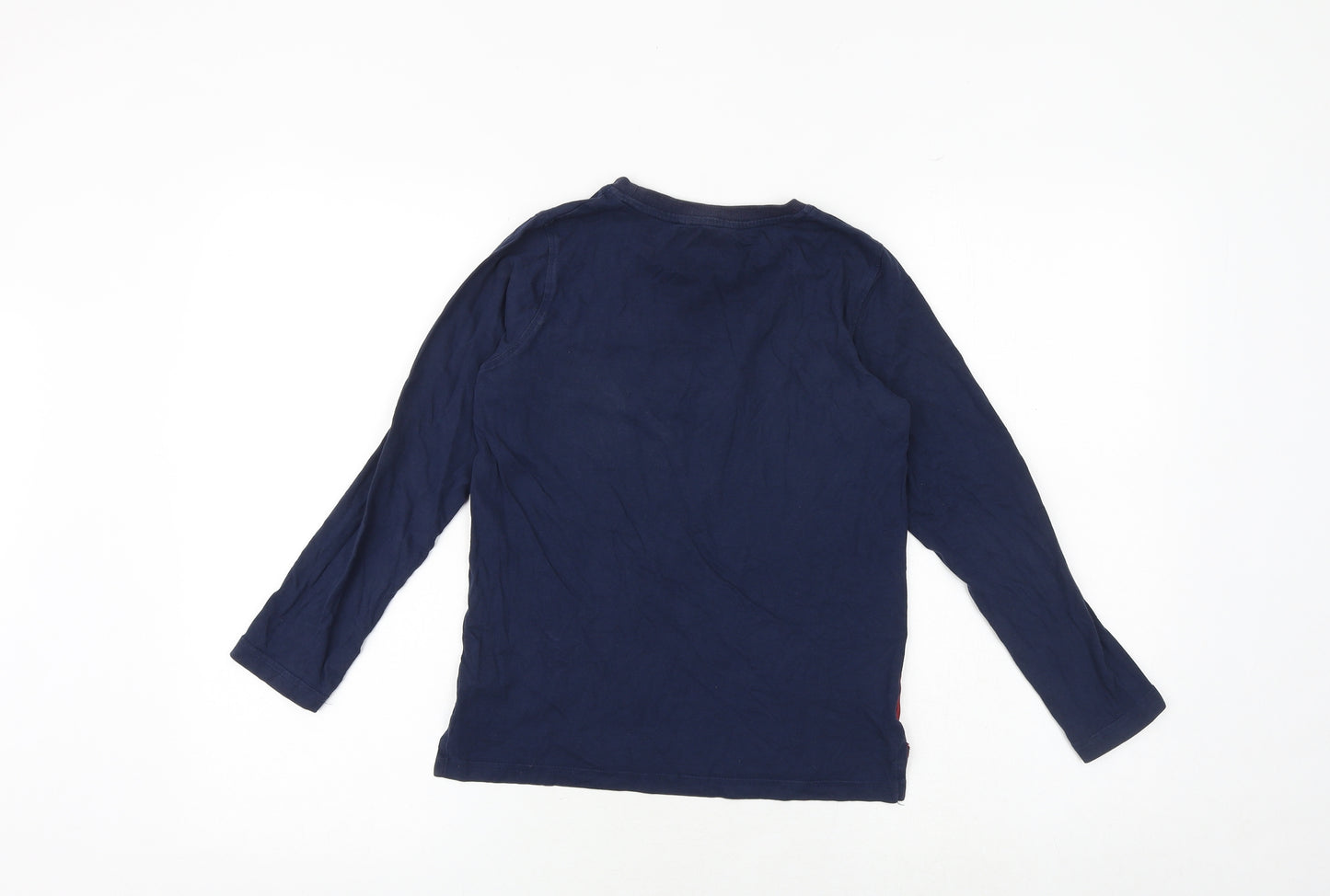 Marks and Spencer Boys Blue Striped Cotton Basic T-Shirt Size 9-10 Years Round Neck Pullover