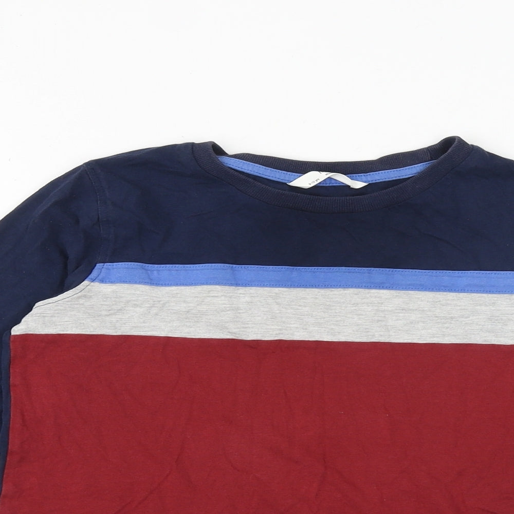 Marks and Spencer Boys Blue Striped Cotton Basic T-Shirt Size 9-10 Years Round Neck Pullover