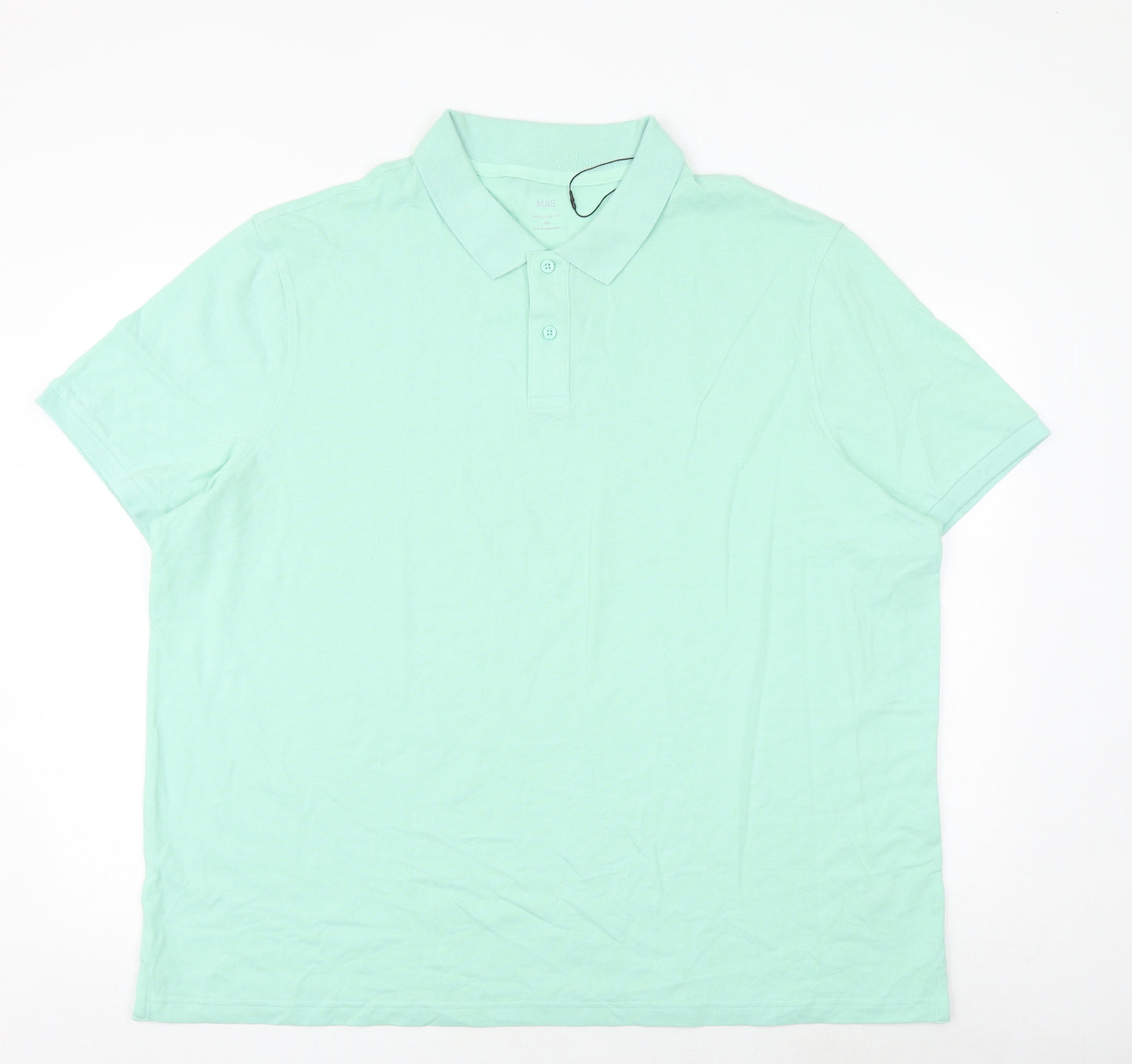 Marks and Spencer Mens Green 100% Cotton Polo Size 3XL Collared Button