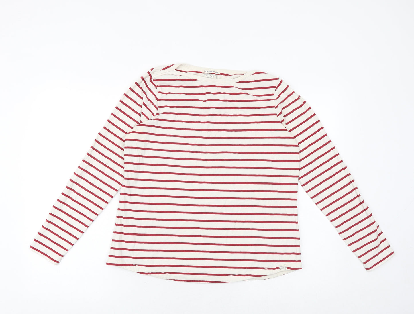 Fat Face Womens Red Striped Cotton Basic T-Shirt Size 12 Round Neck