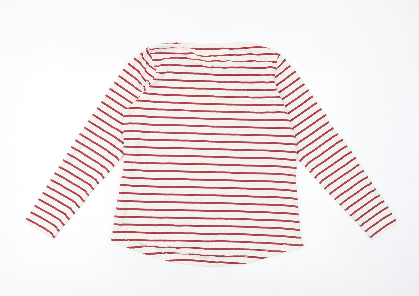 Fat Face Womens Red Striped Cotton Basic T-Shirt Size 12 Round Neck
