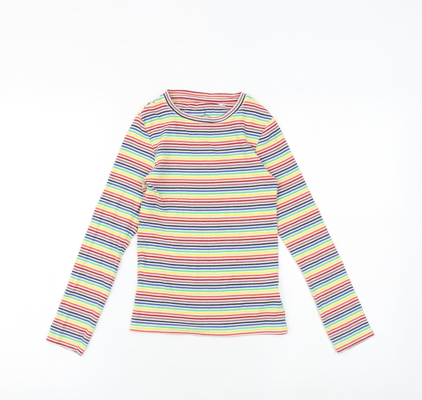 NEXT Girls Multicoloured Striped Cotton Basic T-Shirt Size 8 Years Round Neck Pullover
