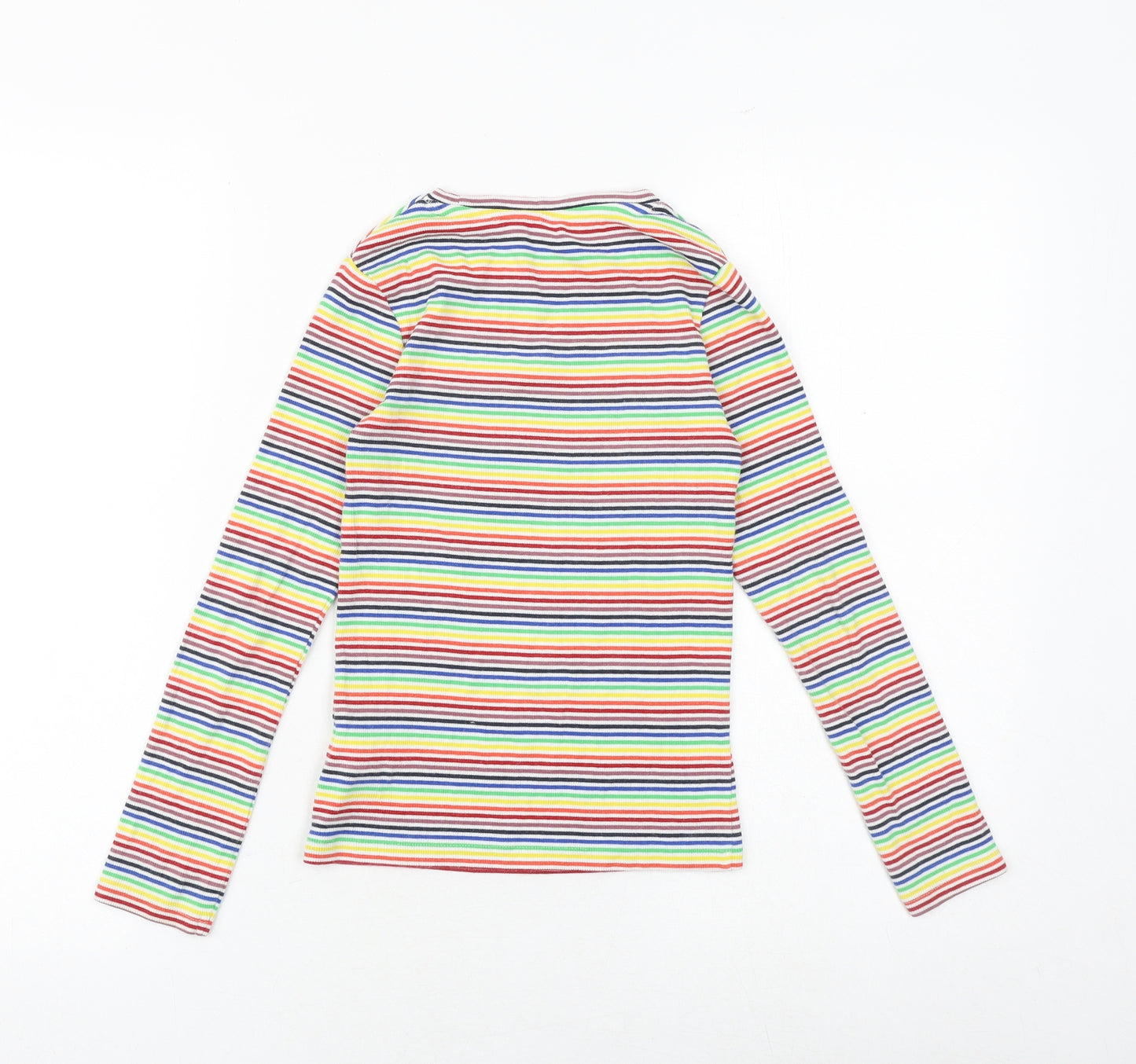 NEXT Girls Multicoloured Striped Cotton Basic T-Shirt Size 8 Years Round Neck Pullover