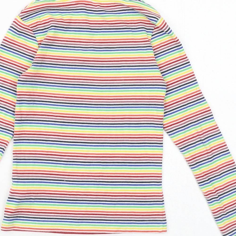 NEXT Girls Multicoloured Striped Cotton Basic T-Shirt Size 8 Years Round Neck Pullover