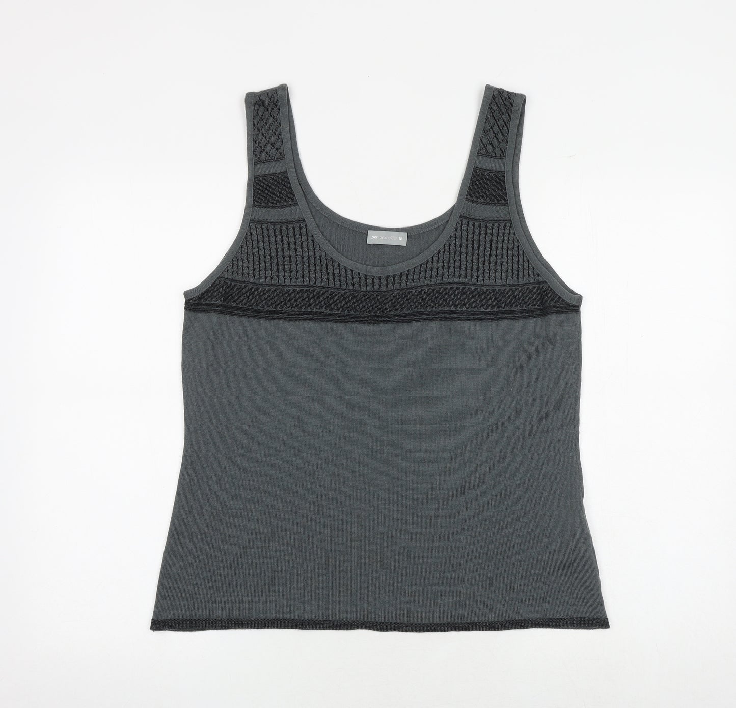 Per Una Womens Grey Geometric Viscose Basic Tank Size 18 Scoop Neck