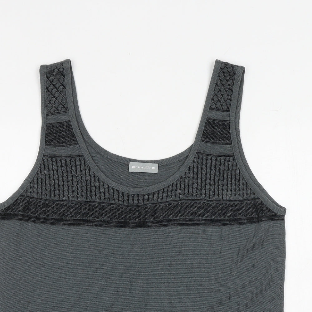 Per Una Womens Grey Geometric Viscose Basic Tank Size 18 Scoop Neck