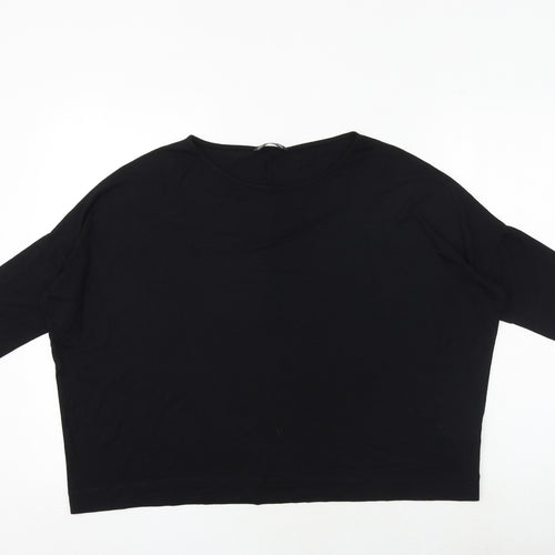 Marks and Spencer Womens Black Viscose Basic T-Shirt Size 16 Boat Neck