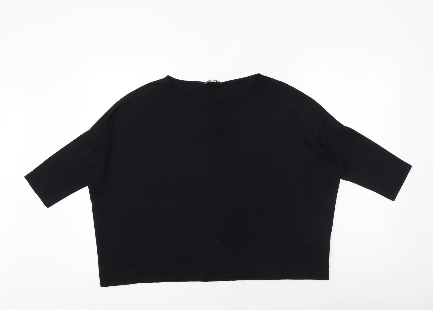 Marks and Spencer Womens Black Viscose Basic T-Shirt Size 16 Boat Neck