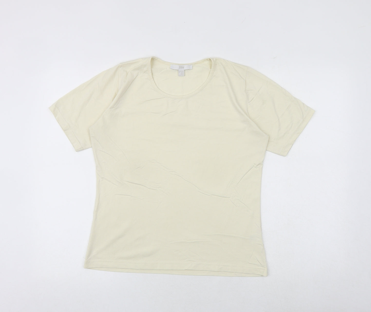 TCM Womens Ivory Polyamide Basic T-Shirt Size 14 Round Neck