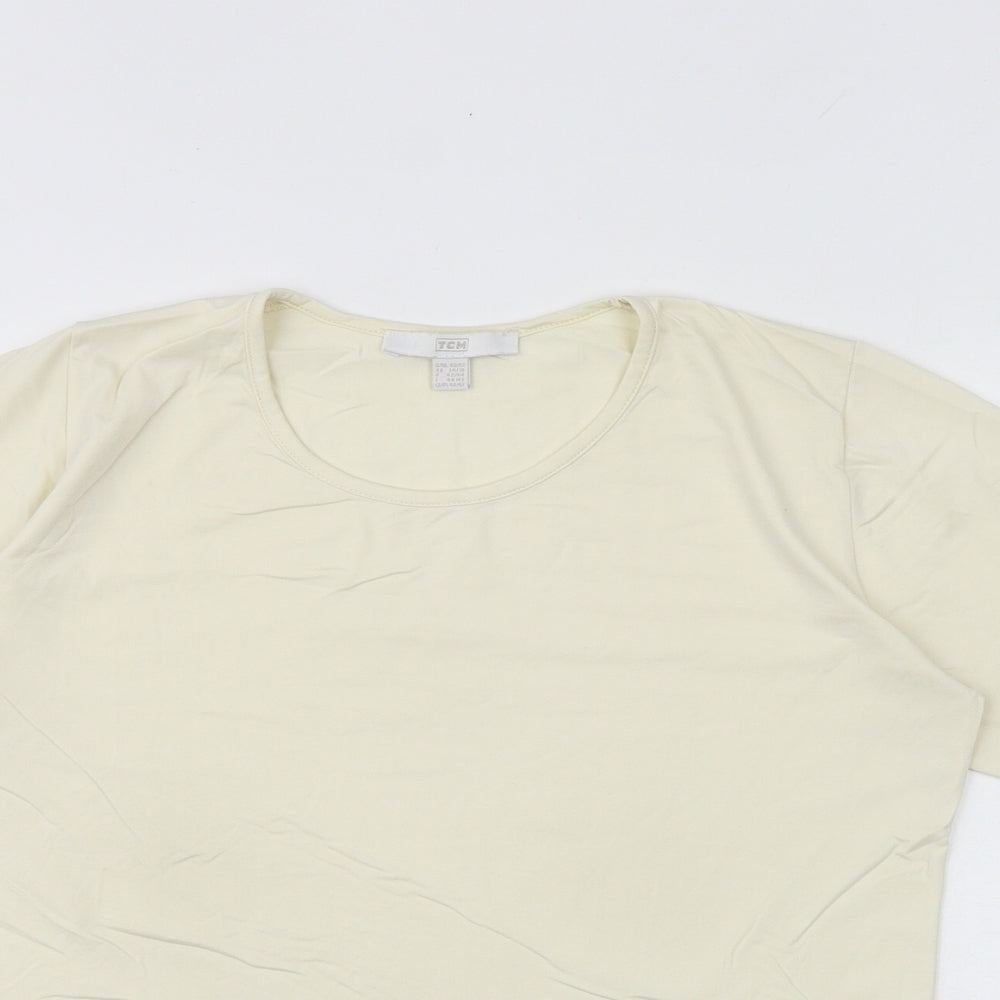 TCM Womens Ivory Polyamide Basic T-Shirt Size 14 Round Neck